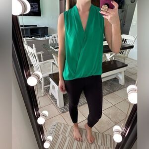 Yoana Baraschi Emerald Green Sleeveless Surplice V-Neck Drape Front Blouse